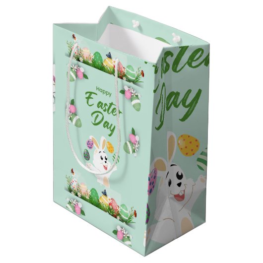 Sac Cadeau Moyen Joyeux jour de Pâques - Drôle lapin et oeufs Pâque (Dos Angle)