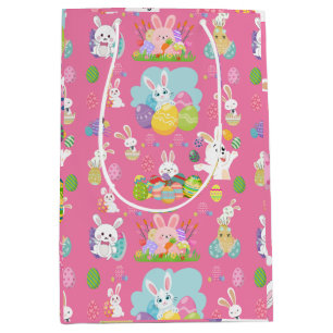 Sac Cadeau Moyen Joyeux Jour de Pâques - Motif Drôle Lapin Et Oeufs