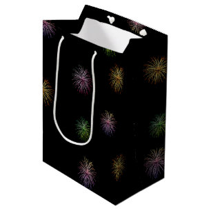 Sac Cadeau Moyen Joyeux jour du nom feux d'artifice sur fond noir