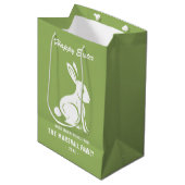 Sac Cadeau Moyen Joyeux lapin de Pâques Nom de famille Blanc Vert (Devant Angle)