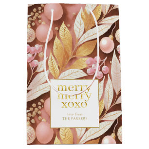 Sac Cadeau Moyen Joyeux Motif de Noël rose or #22 ID1009