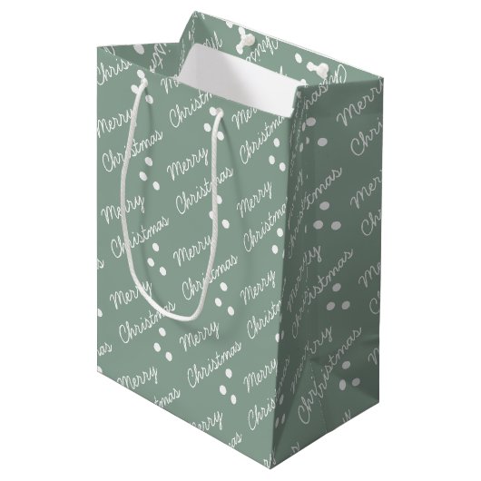 Sac Cadeau Moyen Joyeux Motif de Noël Sage Green (Devant Angle)