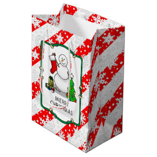 Sac Cadeau Moyen Joyeux Noël 2 sapin chaussette bonhomme de neige