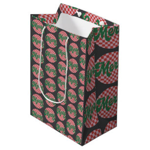 Sac Cadeau Moyen Joyeux Noël à carreaux rétro
