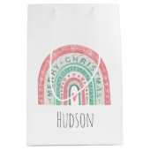 Sac Cadeau Moyen Joyeux Noël Arc-en-ciel Aquarelle Nom de l'art Coe (Devant)