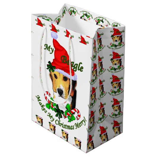 Sac Cadeau Moyen Joyeux Noël beagle (Dos Angle)