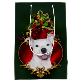 Sac Cadeau Moyen Joyeux Noël blanc pitbull