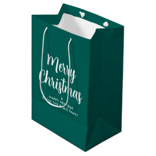 Sac Cadeau Moyen Joyeux Noël Bonne Année Vert Et Blanc