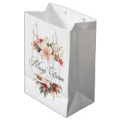Sac Cadeau Moyen Joyeux Noël Calligraphie aquarelle Floral (Devant Angle)