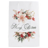 Sac Cadeau Moyen Joyeux Noël Calligraphie aquarelle Floral (Dos)