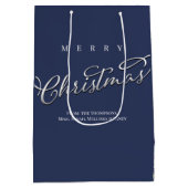 Sac Cadeau Moyen Joyeux Noël Calligraphie Script Navy Blue Plaid (Dos)