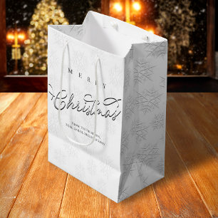 Sac Cadeau Moyen Joyeux Noël Calligraphie Silver Snowflake