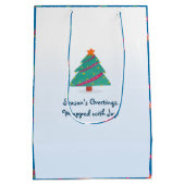 Sac Cadeau Moyen Joyeux Noël Chien Ice Patinage Nom Bleu (Dos)