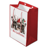 Sac Cadeau Moyen Joyeux Noël Chiens de rennes Français (Devant Angle)