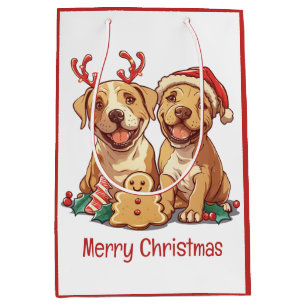 Sac Cadeau Moyen Joyeux Noël Chiens Pit Bull