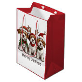 Sac Cadeau Moyen Joyeux Noël Chiens Welsh Wire Fox Terrier (Devant Angle)