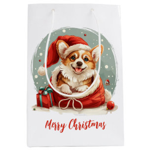 Sac Cadeau Moyen Joyeux Noël chiot Corgi Gallois de Pembroke
