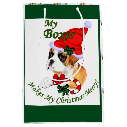 Sac Cadeau Moyen Joyeux Noël de chien de boxe (Devant)
