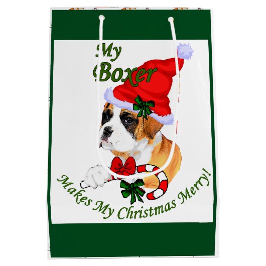 Sac Cadeau Moyen Joyeux Noël de chien de boxe (Dos)