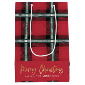 Sac Cadeau Moyen Joyeux Noël de l'écriture or rouge tartan vacances (Dos)