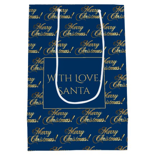 Sac Cadeau Moyen Joyeux Noël Élégant Minuit Bleu Gold Script (Dos)