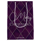 Sac Cadeau Moyen Joyeux Noël élégant motif argyle violet foncé (Dos)