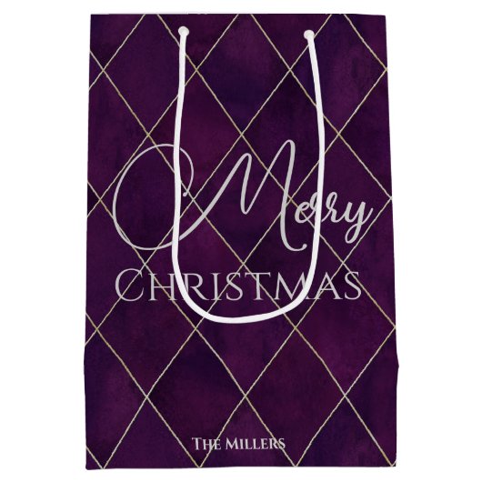 Sac Cadeau Moyen Joyeux Noël élégant motif argyre violet foncé (Dos)