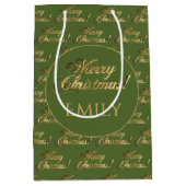 Sac Cadeau Moyen Joyeux Noël Elégant Olive Green Gold Script (Devant)