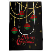 Sac Cadeau Moyen Joyeux Noël Festive Rouge et Vert Ornements (Dos)