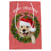 Sac Cadeau Moyen Joyeux Noël Golden Retriever en pois (Devant)