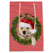 Sac Cadeau Moyen Joyeux Noël Golden Retriever en pois (Dos)