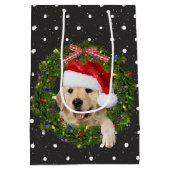 Sac Cadeau Moyen Joyeux Noël Golden Retriever en pois (Dos)