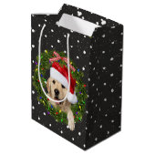 Sac Cadeau Moyen Joyeux Noël Golden Retriever en pois (Dos Angle)