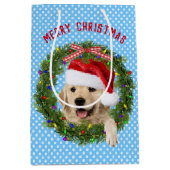 Sac Cadeau Moyen Joyeux Noël Golden Retriever en pois (Devant)