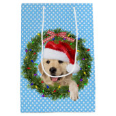 Sac Cadeau Moyen Joyeux Noël Golden Retriever en pois (Dos)