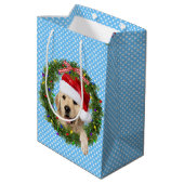 Sac Cadeau Moyen Joyeux Noël Golden Retriever en pois (Dos Angle)