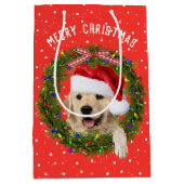 Sac Cadeau Moyen Joyeux Noël Golden Retriever en pois (Devant)