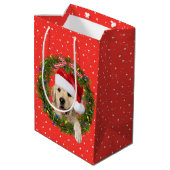 Sac Cadeau Moyen Joyeux Noël Golden Retriever en pois (Dos Angle)