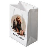 Sac Cadeau Moyen Joyeux Noël Goldendoodle Chiens de chiot (Devant Angle)