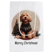 Sac Cadeau Moyen Joyeux Noël Goldendoodle Chiens de chiot (Dos)