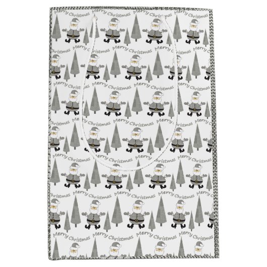 Sac Cadeau Moyen Joyeux Noël Houndstooth Père Noël (Devant)