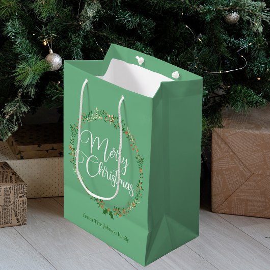 Sac Cadeau Moyen Joyeux Noël jolie Monnaie verte Wreath Custom