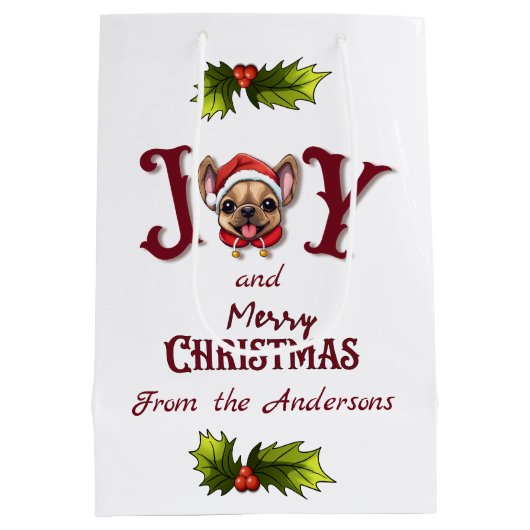 Sac Cadeau Moyen Joyeux Noël Joy Cute French Bulldog holly (Dos)