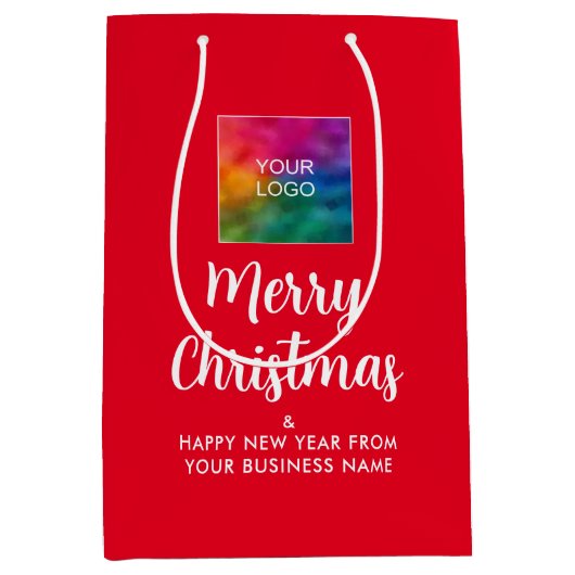 Sac Cadeau Moyen Joyeux Noël Logo d'entreprise personnalisable ici (Devant)