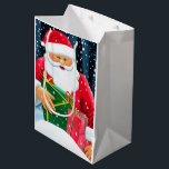 Sac Cadeau Moyen Joyeux Noël - Merry Christmas - Santa Claus<br><div class="desc">Santa Claus - Père Noël joyeux apportant ses cadeaux sous la neige pour Noël.</div>
