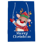 Sac Cadeau Moyen Joyeux Noël mignon Rudolph Le renne du nez rouge (Devant)