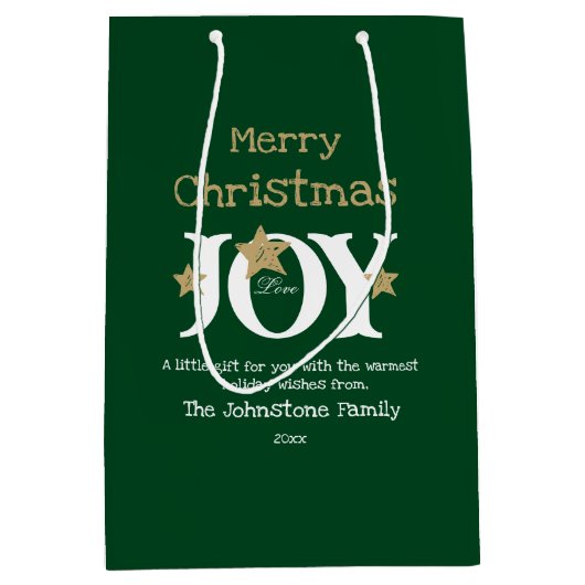 Sac Cadeau Moyen Joyeux Noël Nom du script rustique Green Chic (Devant)