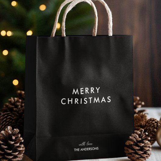 Sac Cadeau Moyen Joyeux Noël Nom personnalisé Noir