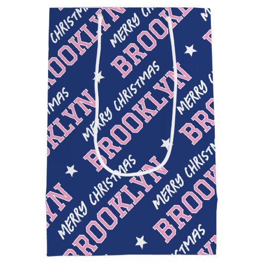 Sac Cadeau Moyen Joyeux Noël Nom Typographie Marine bleu rose (Dos)