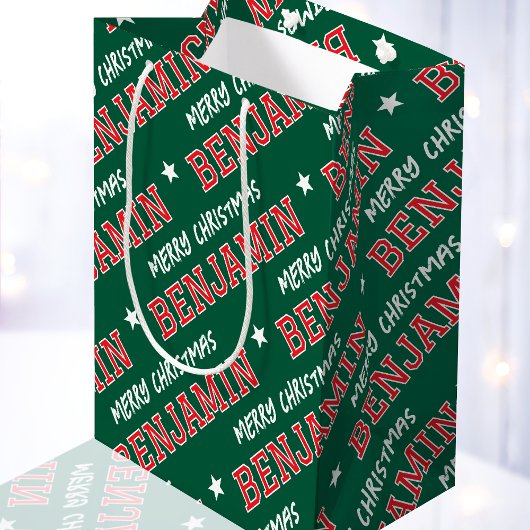 Sac Cadeau Moyen Joyeux Noël Nom Typographie Rouge Vert